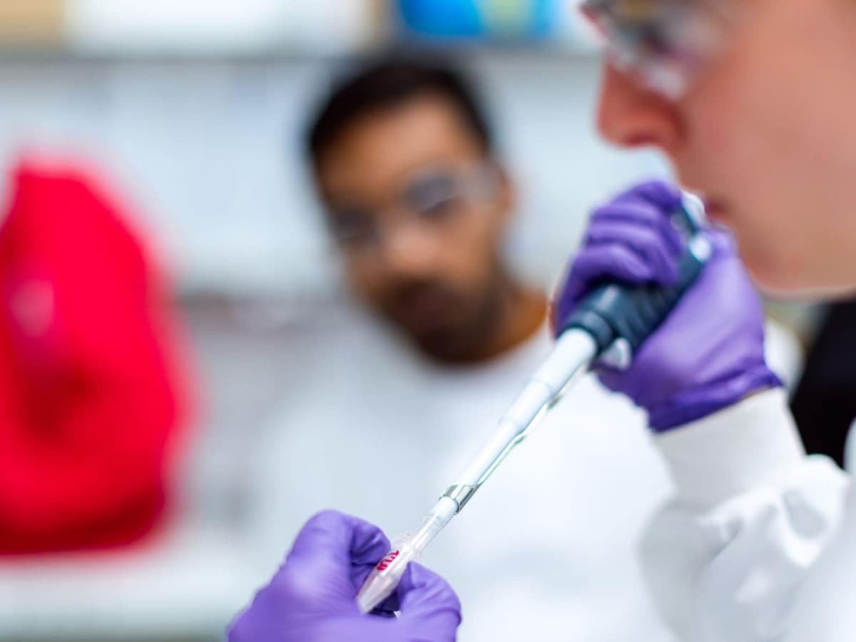 Laborant met pipet in een modern laboratorium